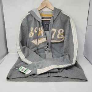 NWT Mens Slade Wilder Grey Zip Hoodie White Striped Sleeves Size Large